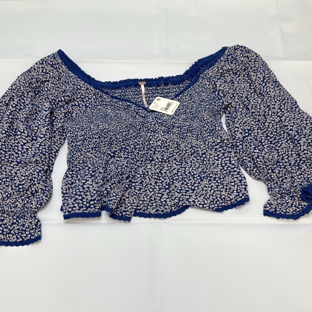 Free People Blue and White Floral Blouse - Picture 3 of 4